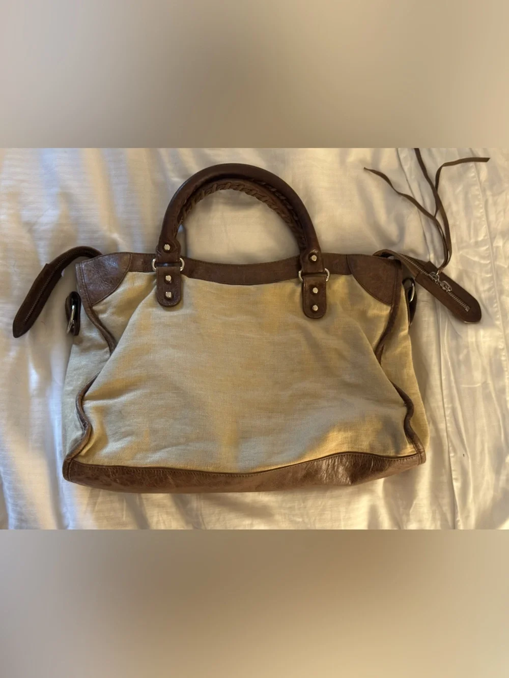 RARE 2006 Balenciaga City Bag- 2-way Linen/Chévre FULL SET